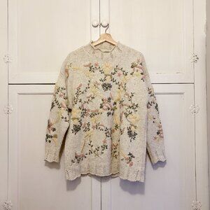 Vintage Sweater Pullover Hand Embroidered Scandinavian